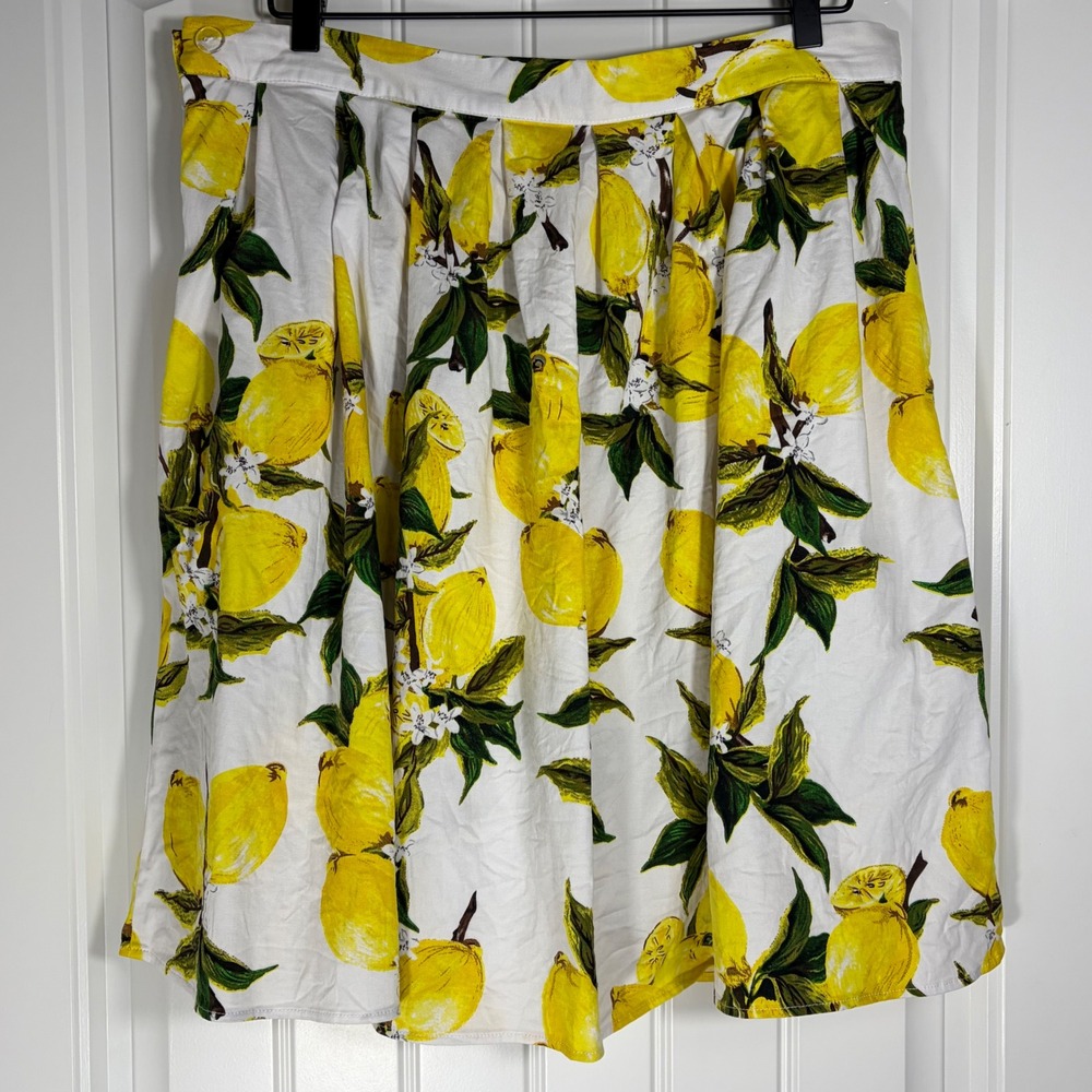 Grace Karin Lemon Print Pleated A-Line Skirt White Yellow XXL Retro Summer - Picture 3 of 6